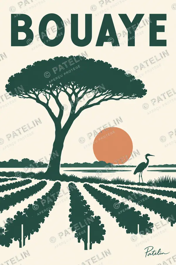 Illustration Bouaye — Le pin et les vignes, style Minimal