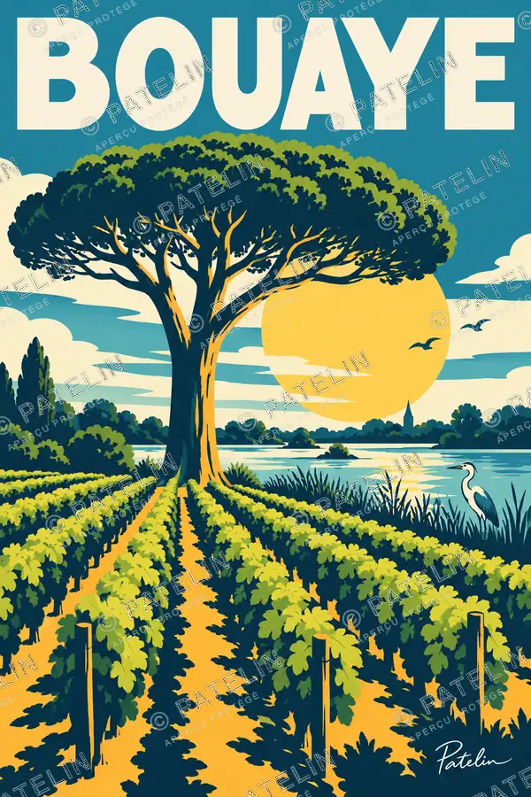 Illustration Bouaye — Le pin et les vignes, style Pop