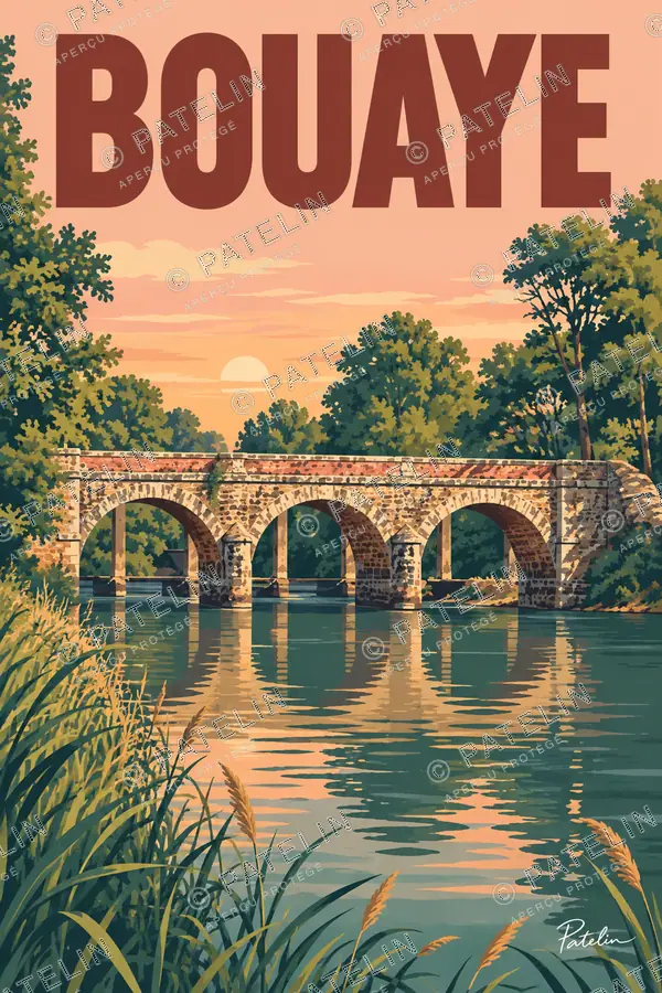 Illustration Bouaye — Les arches du pont dans la lumière, style Pop