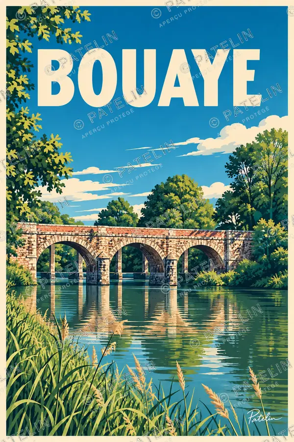 Illustration Bouaye — Le pont et les roseaux, style Pop