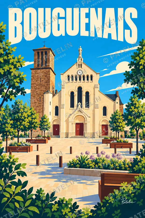 Illustration Bouguenais — L’église du bourg, style Pop