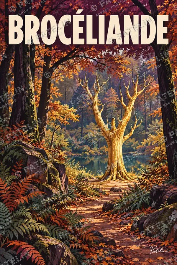 Illustration Brocéliande — L’arbre des légendes, style Pop