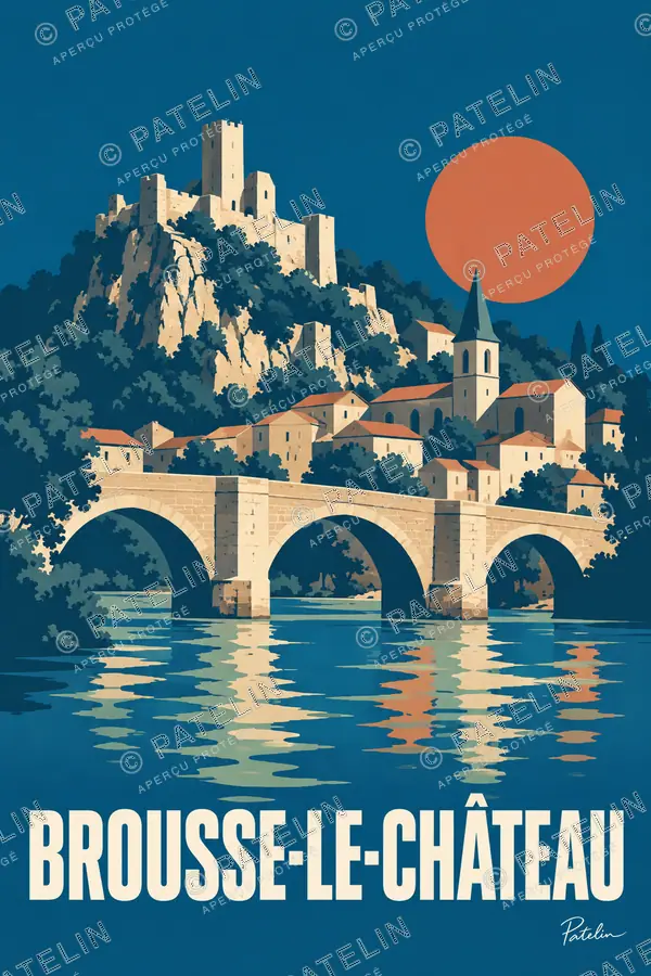 Illustration Brousse-le-Château — Les arches du pont sous le château, style Minimal