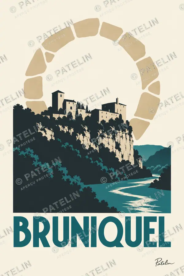 Illustration Bruniquel — Les châteaux sous l’arche, style Minimal