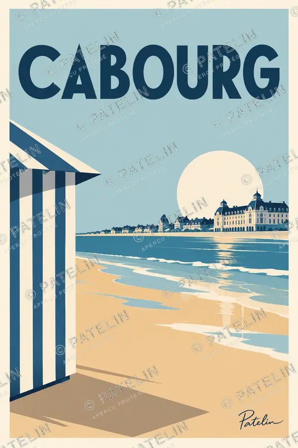 Illustration Cabourg — La cabine face au Grand Hôtel, style Minimal