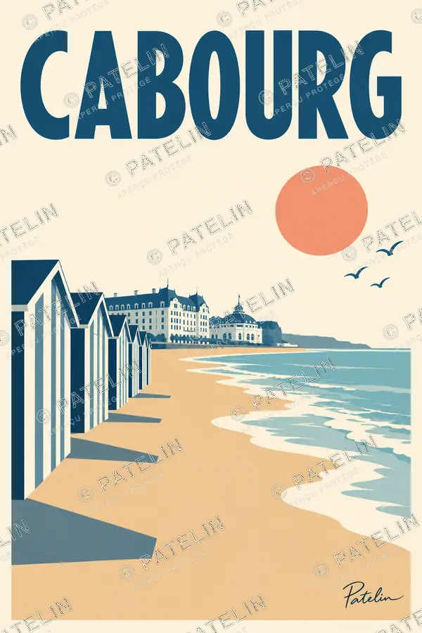 Illustration Cabourg — Les cabines à l’horizon, style Minimal