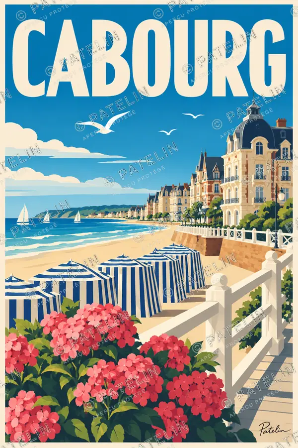 Illustration Cabourg — La promenade fleurie, style Pop