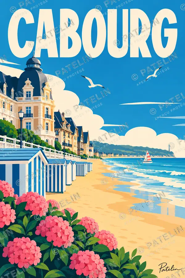 Illustration Cabourg — Les villas et les hortensias, style Pop