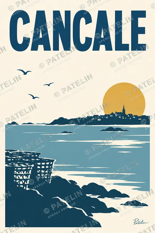 Illustration Cancale — Les paniers face à la baie, style Minimal