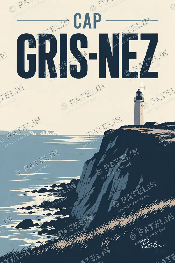 Illustration Cap Gris-Nez — Le phare au bord des falaises, style Minimal
