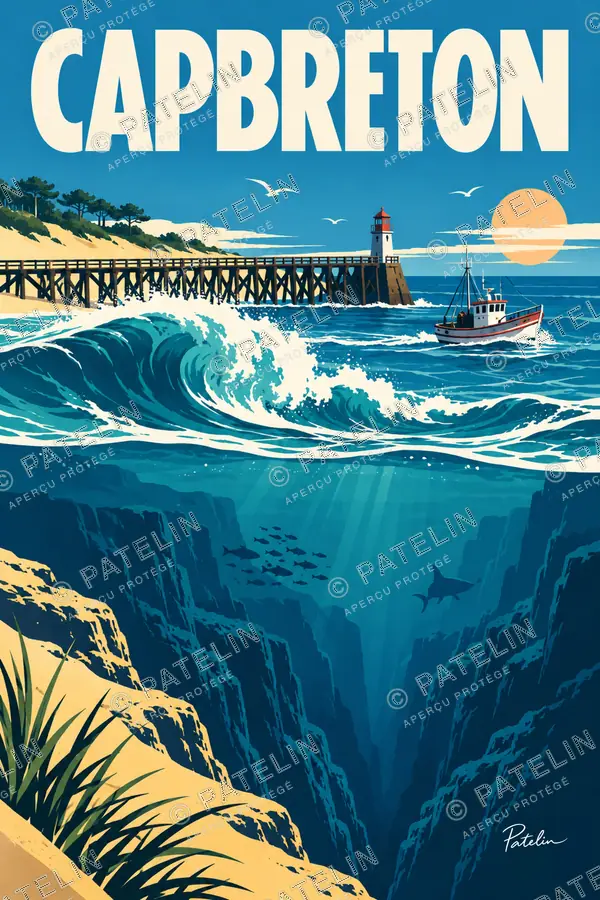 Illustration Capbreton — La vague au-dessus du gouf, style Pop