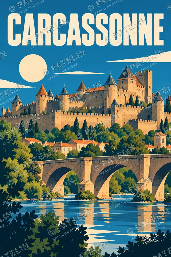 Carcassonne — La cité et le pont, illustration Pop