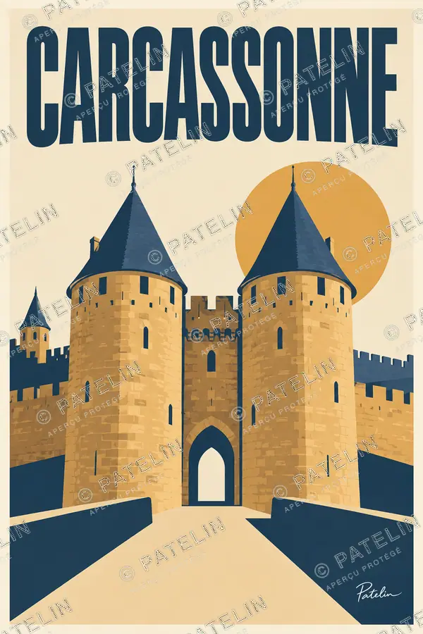 Illustration Carcassonne — La porte de la cité, style Minimal
