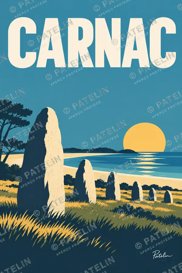 Illustration Carnac — Les menhirs au couchant, style Minimal