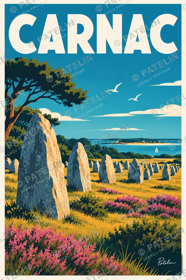 Illustration Carnac — Les menhirs et les bruyères, style Pop