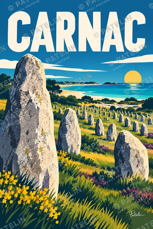 Illustration Carnac — Les alignements et les ajoncs, style Pop