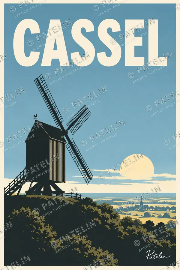 Illustration Cassel — Le moulin et le panorama, style Minimal