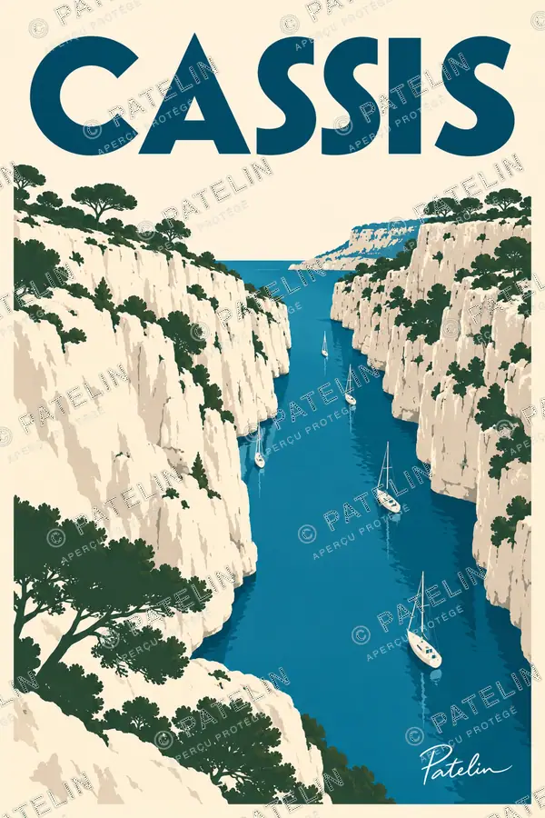 Illustration Cassis — La calanque au calme, style Minimal