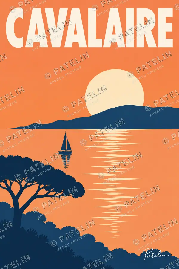 Illustration Cavalaire-sur-Mer — La baie au couchant, style Minimal