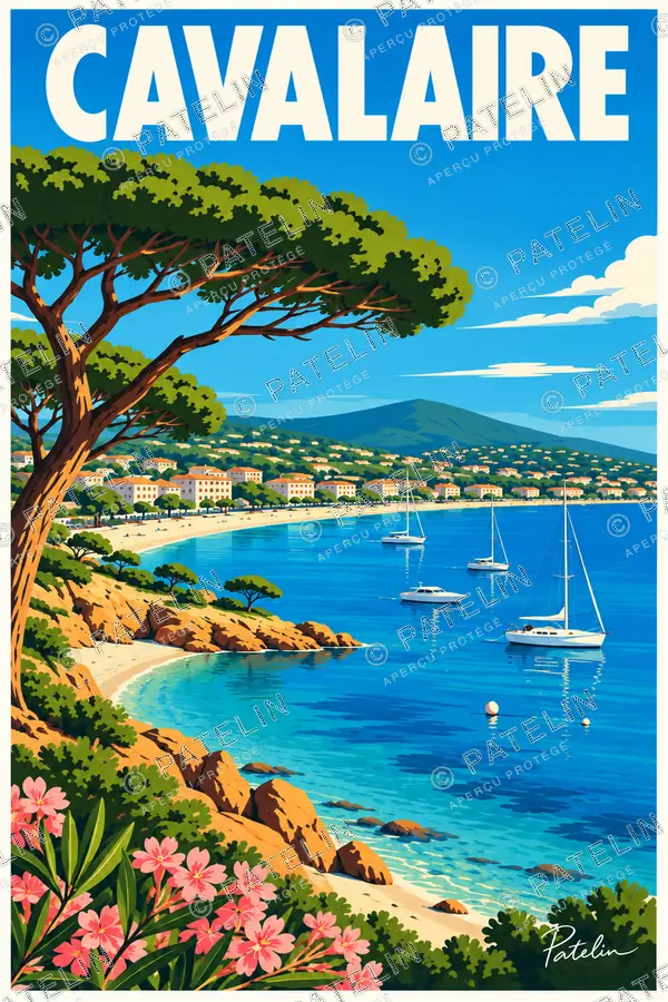 Illustration Cavalaire-sur-Mer — La baie entre les pins, style Pop