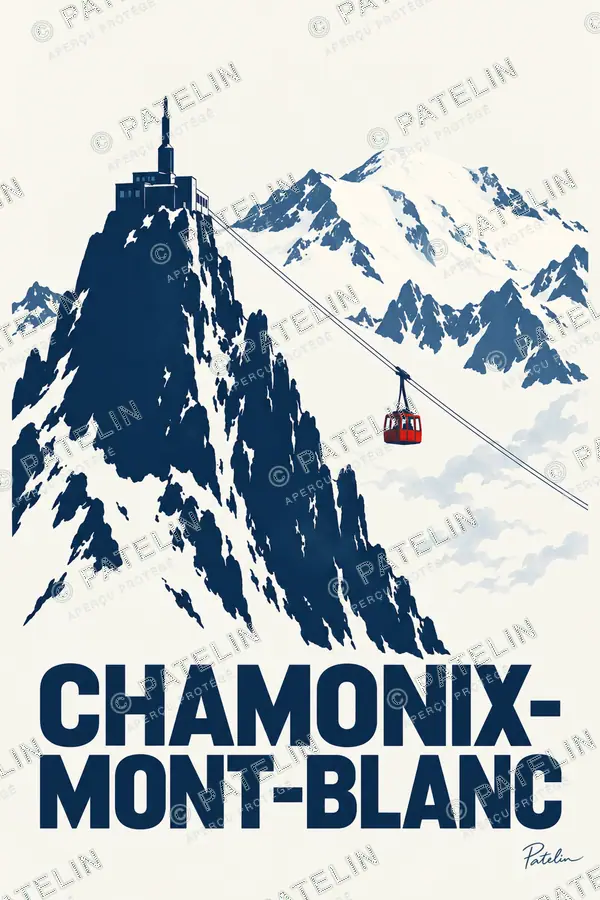 Illustration Chamonix-Mont-Blanc — L’aiguille dans les nuages, style Minimal