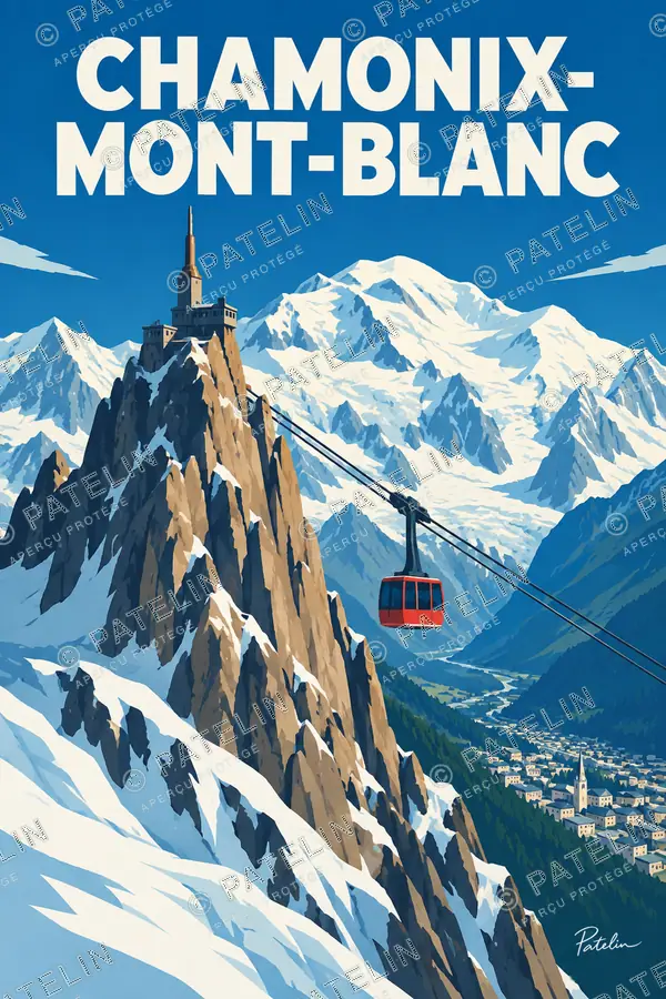 Illustration Chamonix-Mont-Blanc — L’aiguille et les sommets, style Pop