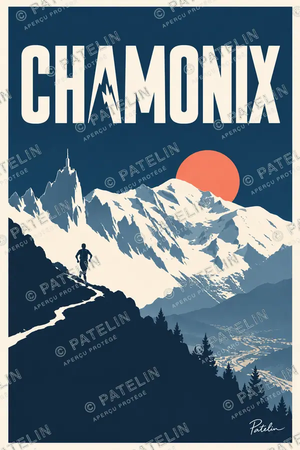 Illustration Chamonix-Mont-Blanc — Le sentier face aux sommets, style Minimal
