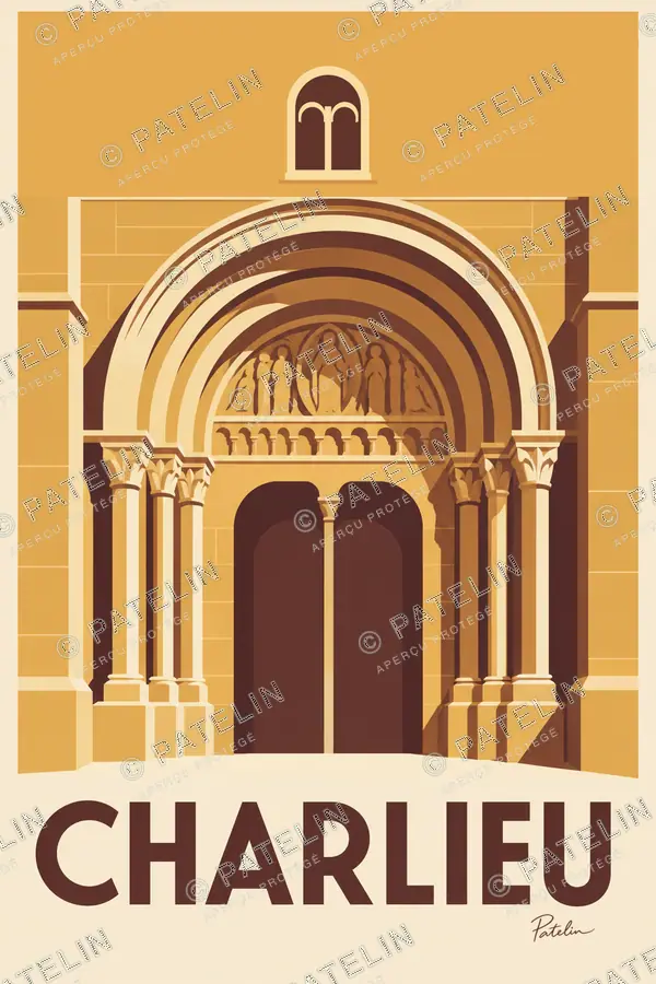 Illustration Charlieu — Le portail de l’abbaye, style Minimal