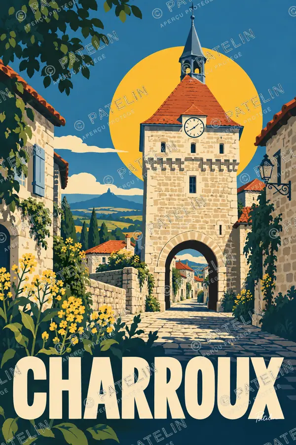Illustration Charroux — La porte au soleil, style Pop