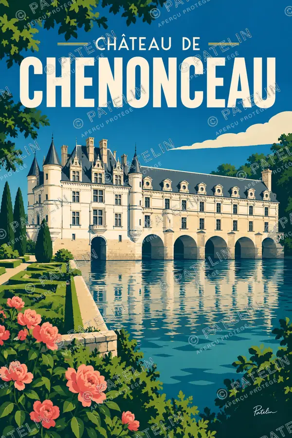 Illustration Château de Chenonceau — Château de Chenonceau, style Pop