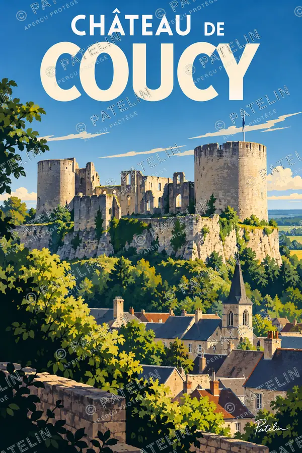 Illustration Château de Coucy — La forteresse au-dessus du village, style Pop