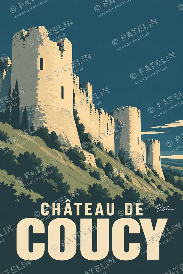 Illustration Château de Coucy — Les tours et les remparts, style Minimal