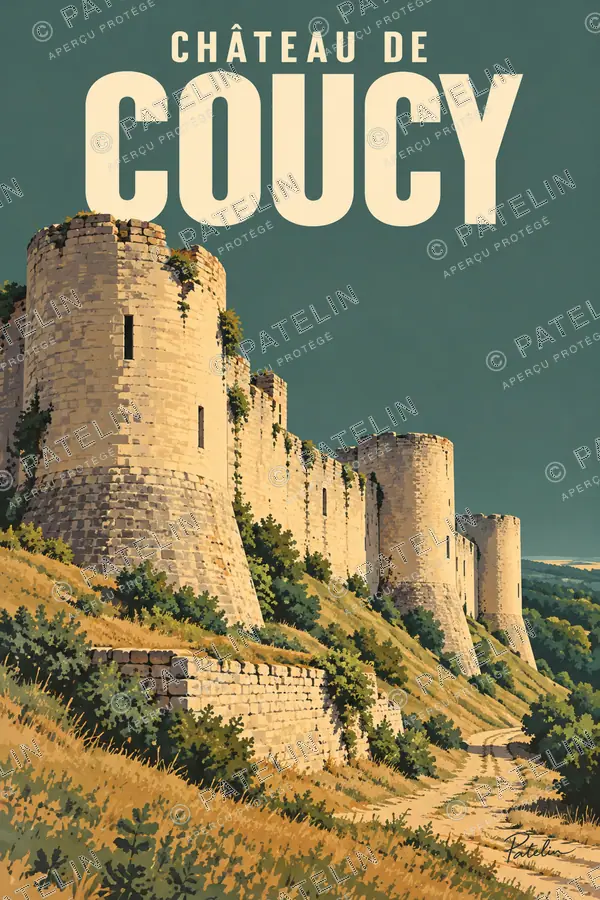 Illustration Château de Coucy — Les murailles dans la lumière, style Pop