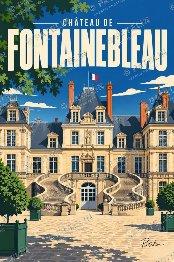 Illustration Château de Fontainebleau — Le château et son escalier, style Pop