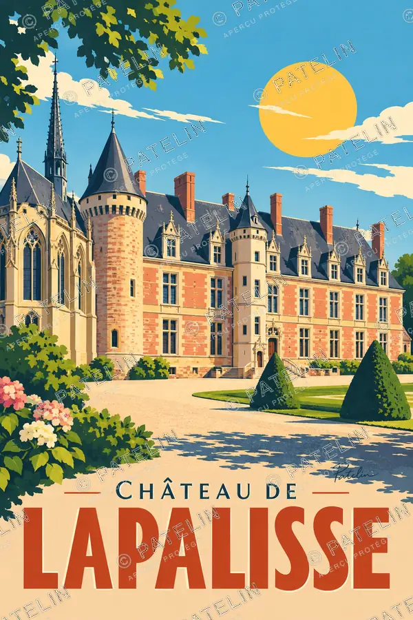 Illustration Château de Lapalisse — Le château et les jardins, style Pop
