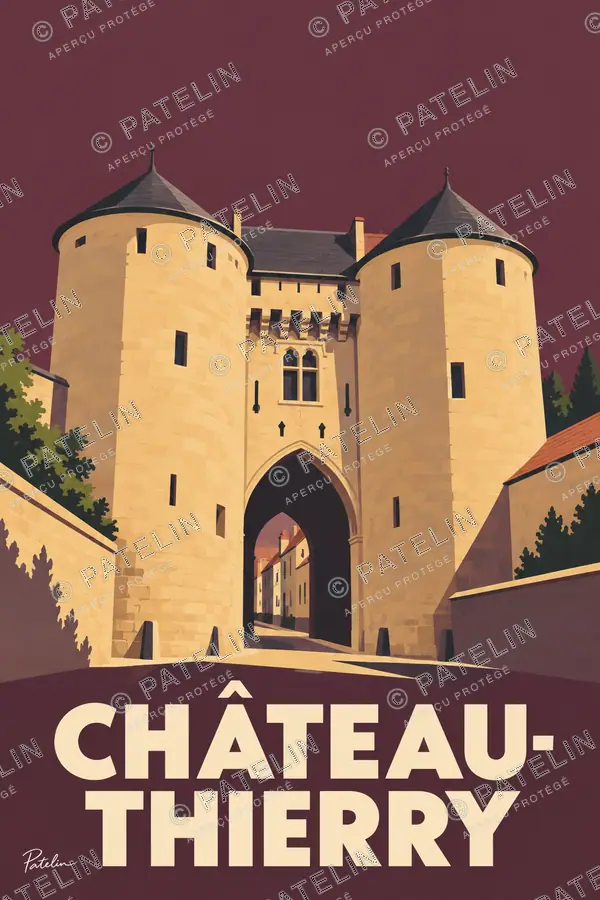 Illustration Château-Thierry — La porte et les murailles, style Minimal