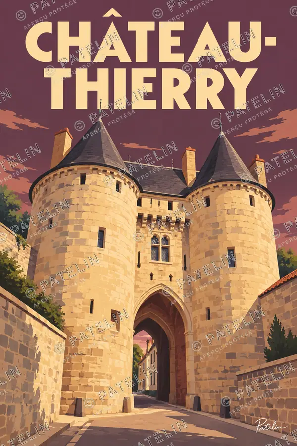 Illustration Château-Thierry — La porte entre les deux tours, style Pop