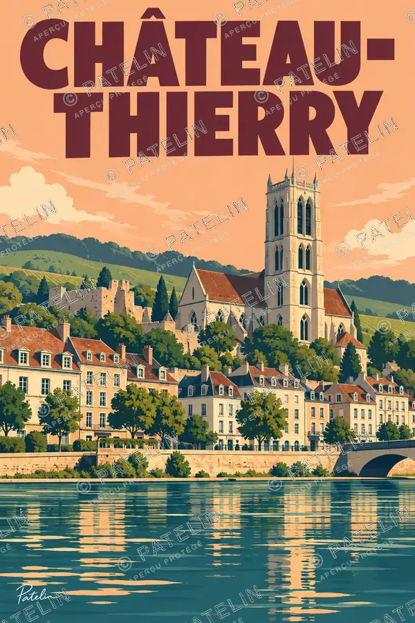 Illustration Château-Thierry — La ville sur les rives de la Marne, style Pop