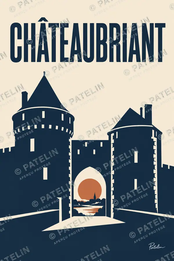 Illustration Châteaubriant — La porte du château, style Minimal