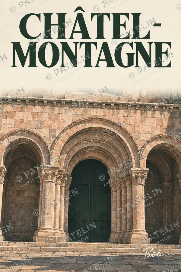 Illustration Châtel-Montagne — Les arcades de l’église romane, style Minimal