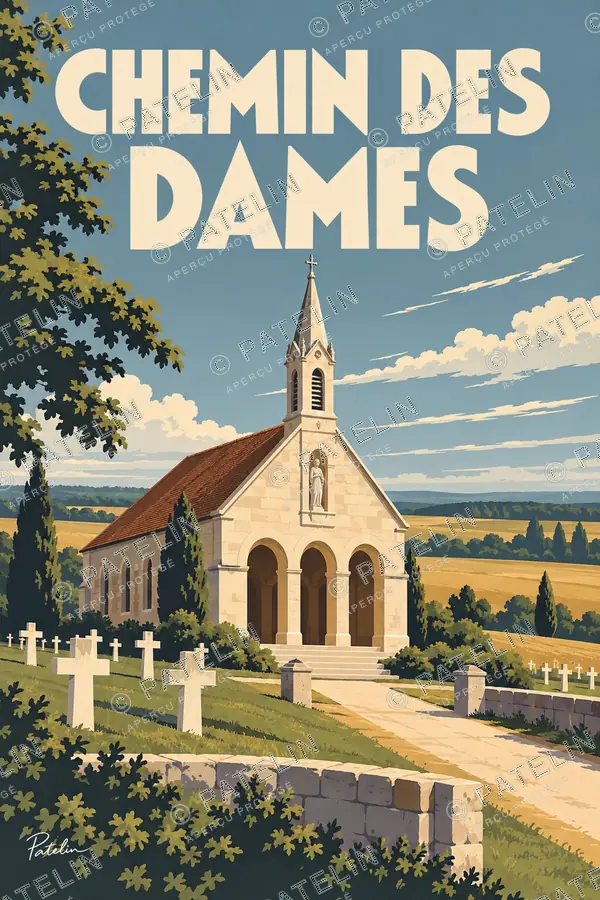 Illustration Chemin des Dames — La chapelle dans le paysage, style Pop