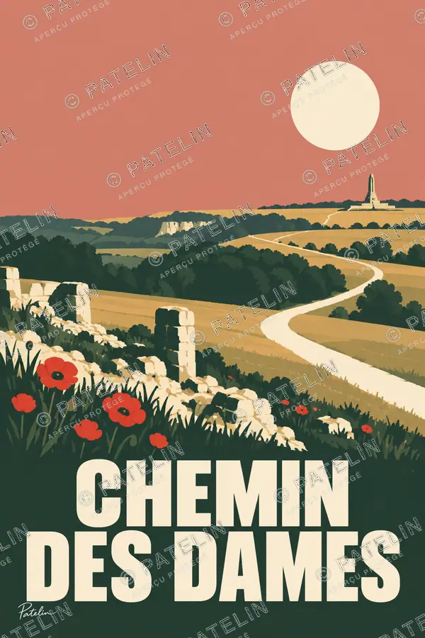 Illustration Chemin des Dames — Le chemin à travers les paysages de mémoire, style Minimal