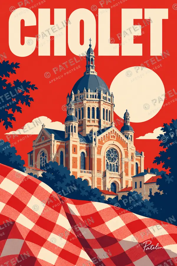 Illustration Cholet — Le dôme et le mouchoir rouge, style Pop