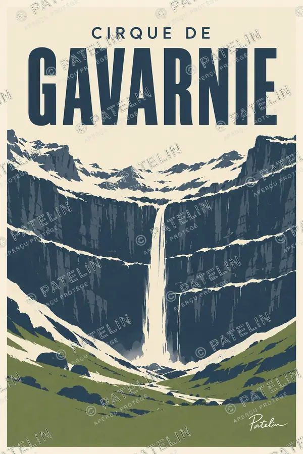 Illustration Cirque de Gavarnie — Le cirque et sa cascade, style Minimal