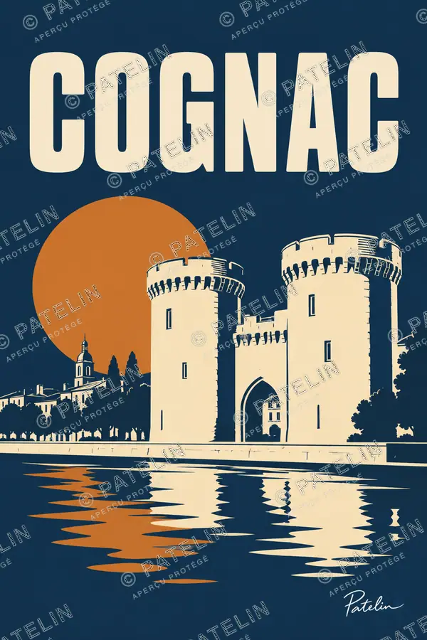 Illustration Cognac — La porte Saint-Jacques et la Charente, style Minimal