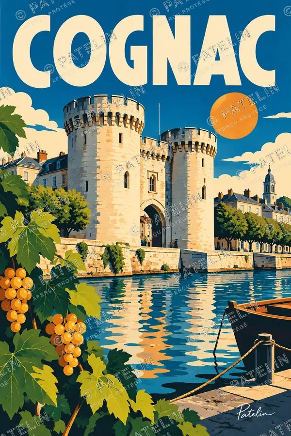 Illustration Cognac — La porte Saint-Jacques et la Charente, style Pop