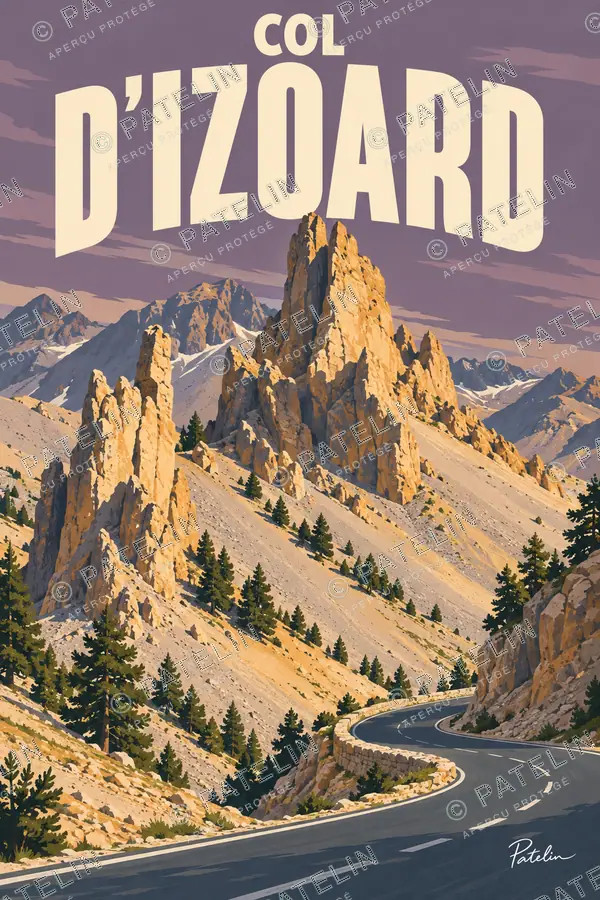 Illustration Col d’Izoard — Les aiguilles de roche au bord de la route, style Pop
