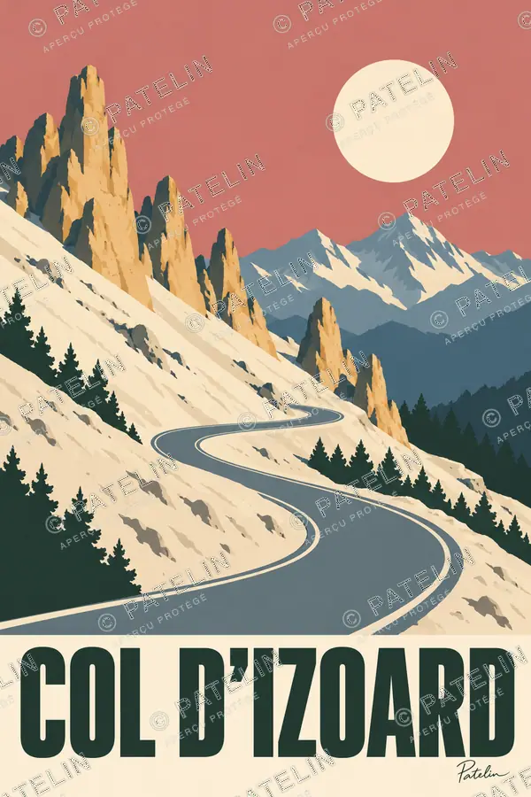 Illustration Col d’Izoard — La route entre les roches dorées, style Minimal