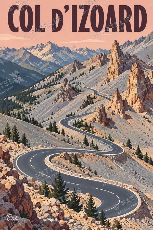 Illustration Col d’Izoard — Les lacets de la route du col, style Pop