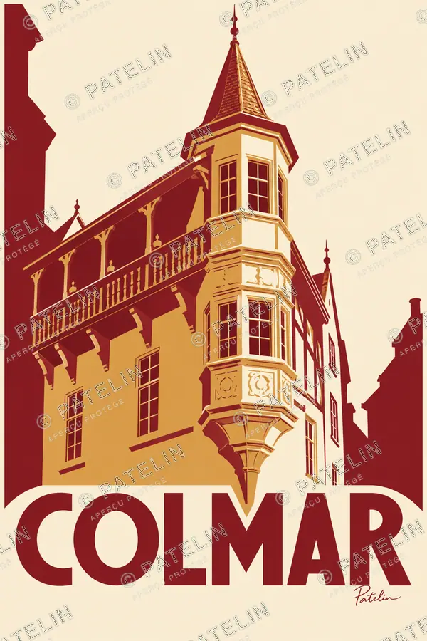 Illustration Colmar — La maison à tourelle, style Minimal